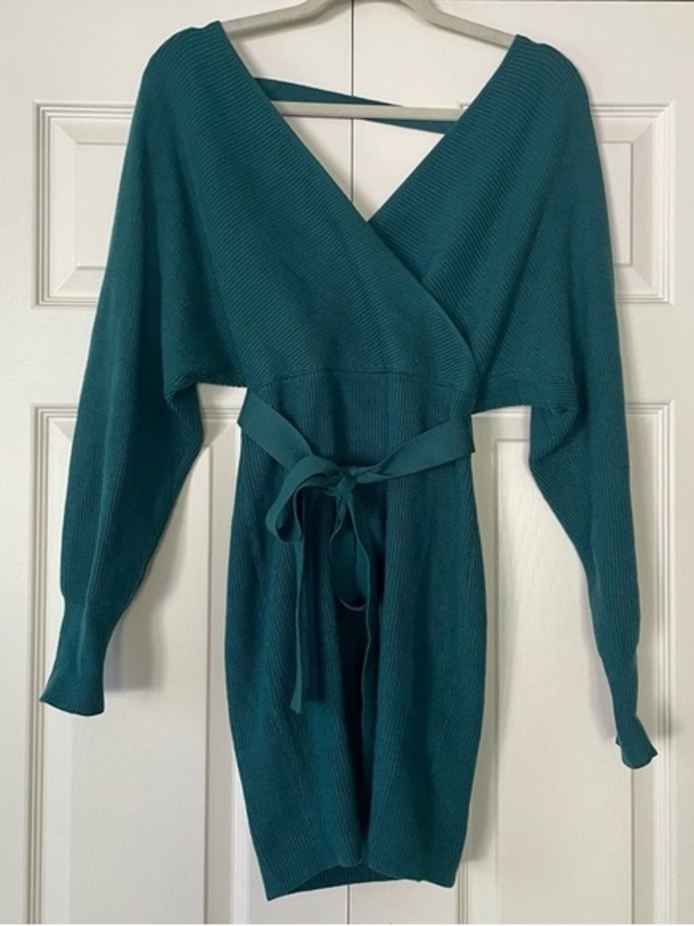 NWT Forever 21 Teal Wrap Ribbed Knit Belted Dress